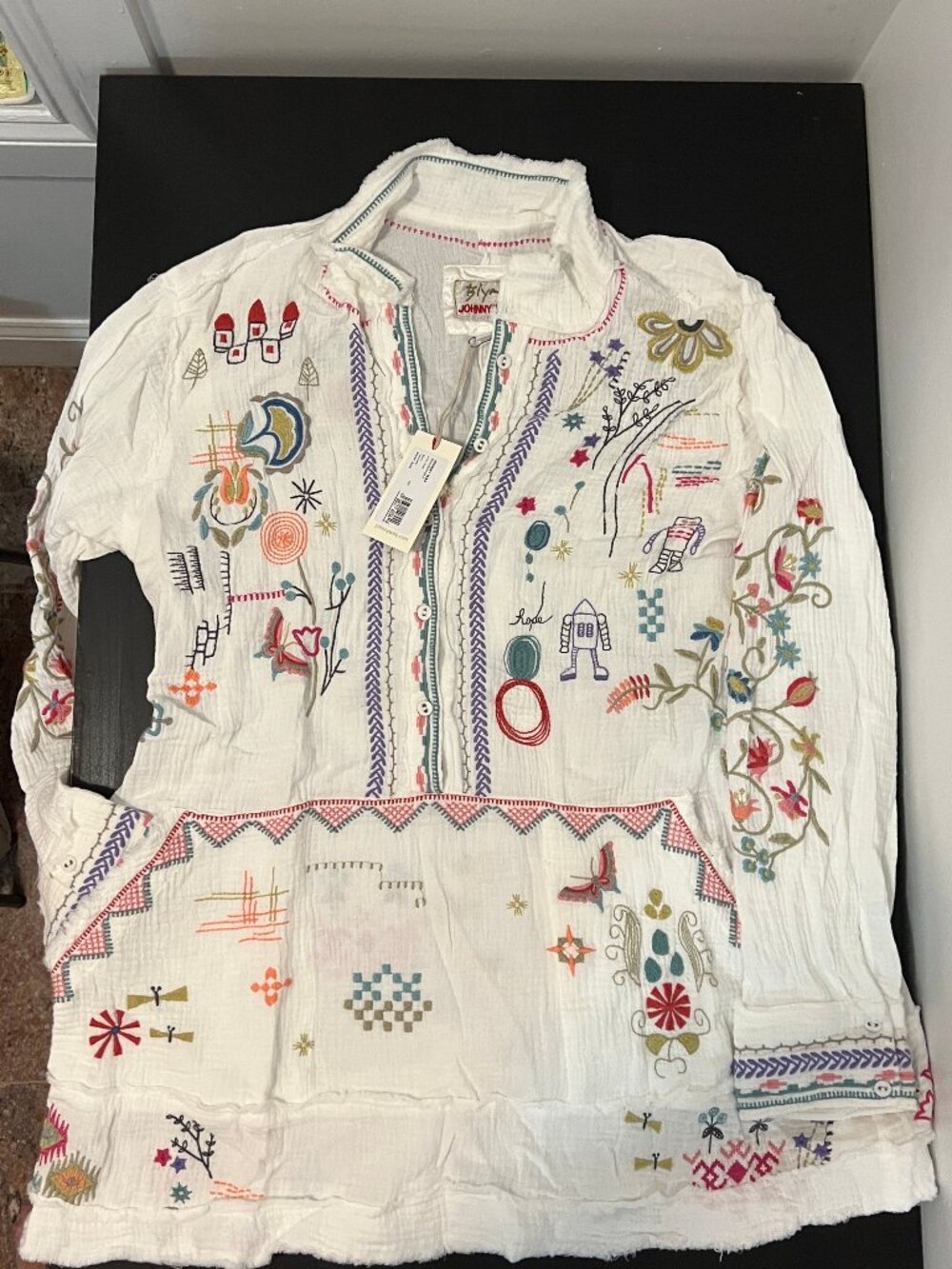 NWT Johnny Was Biya Litzy Embroidered Tunic Blouse White Size Large - Picture 4 of 4